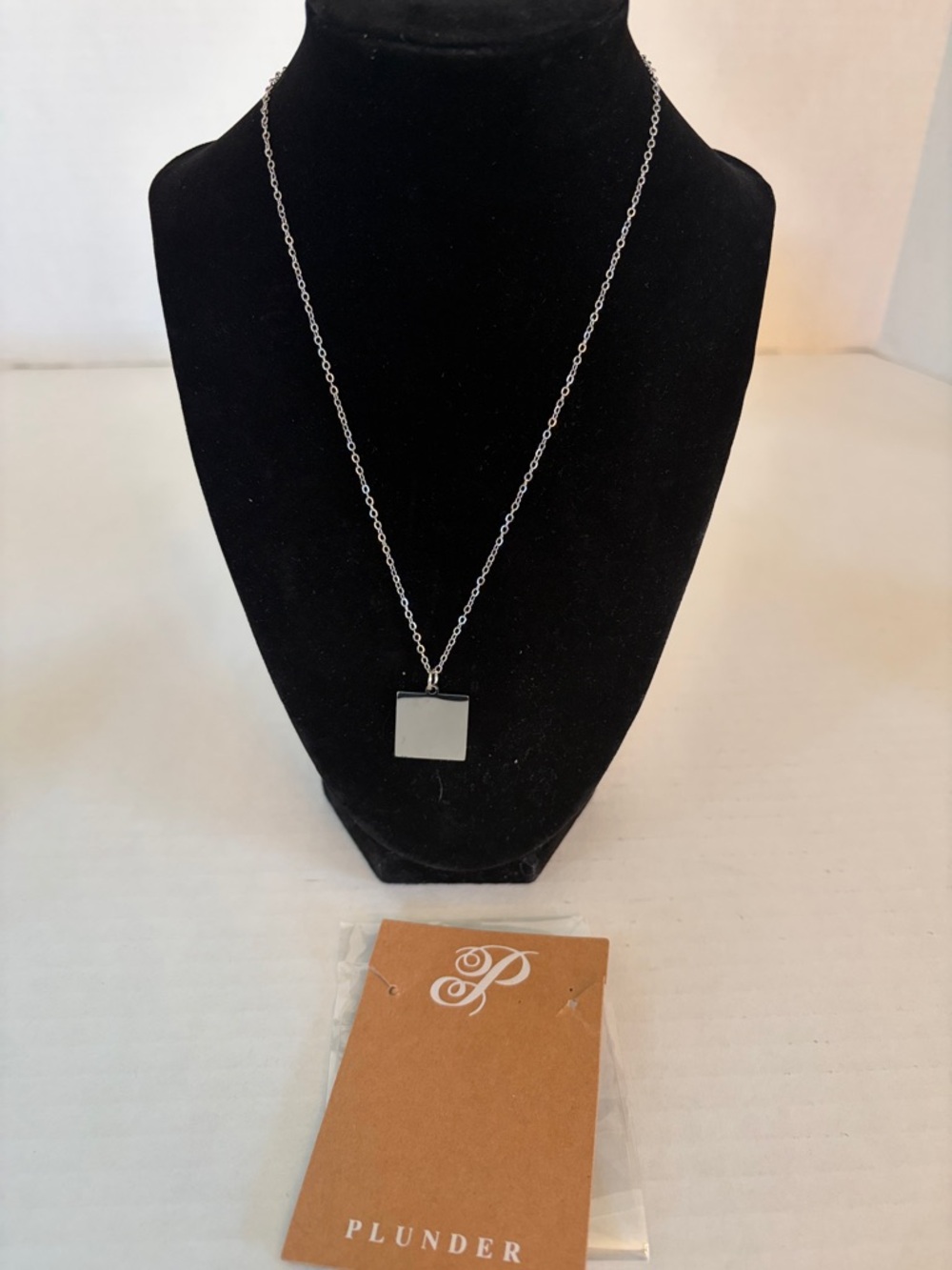Plunder Silver Square Pendant on Chain